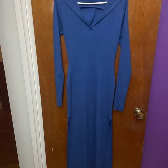 blue velvet wiggle dress Rhapsody Long Sleeve Knit Maxi Dress Navy